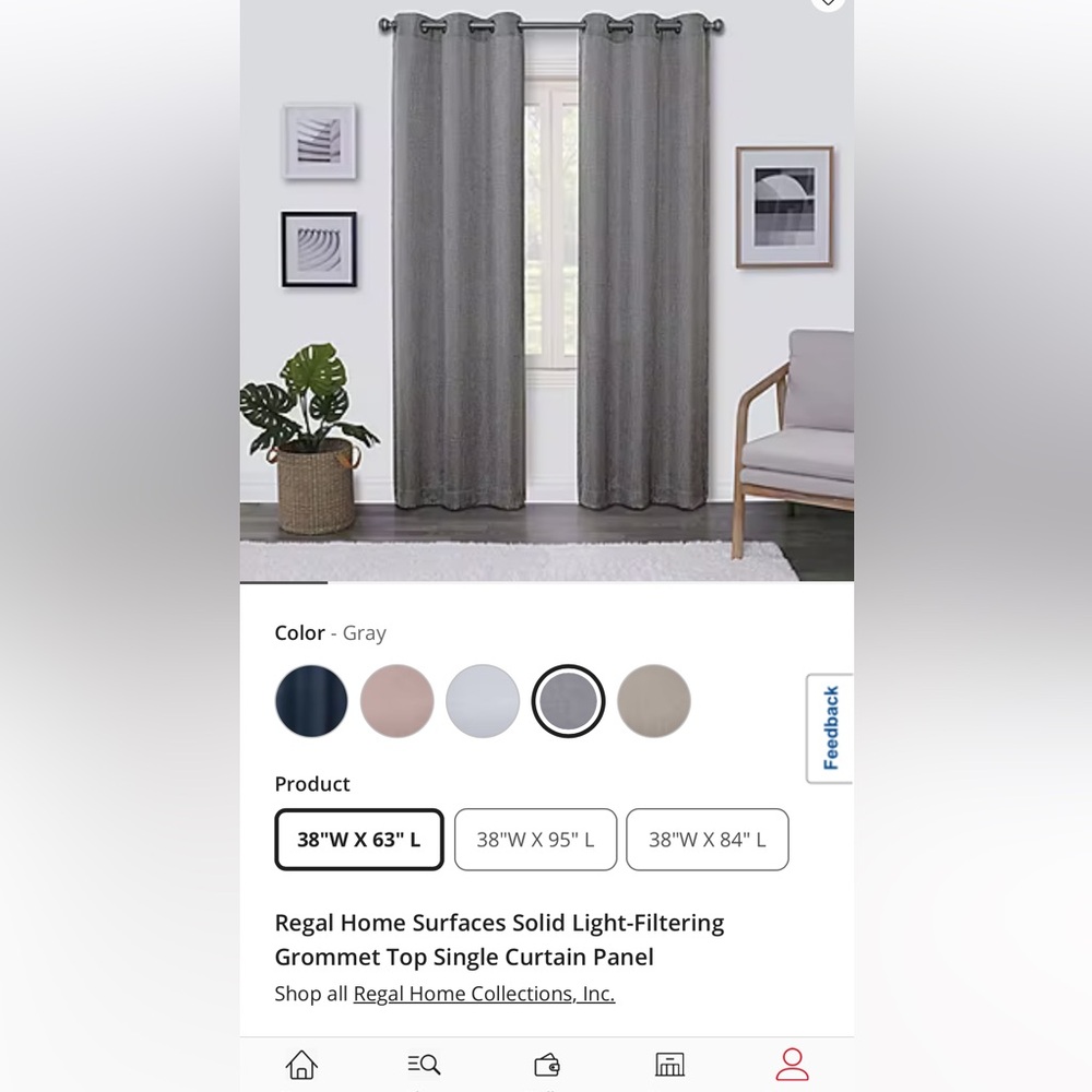 (4) 38”x63” gray curtain panels JCP NEW